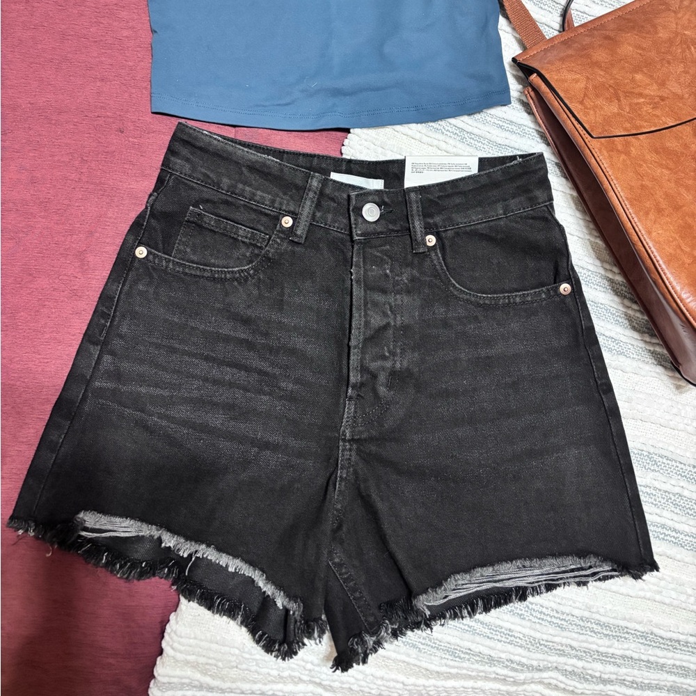 H&M Black Jean Shorts High-Waisted Distressed